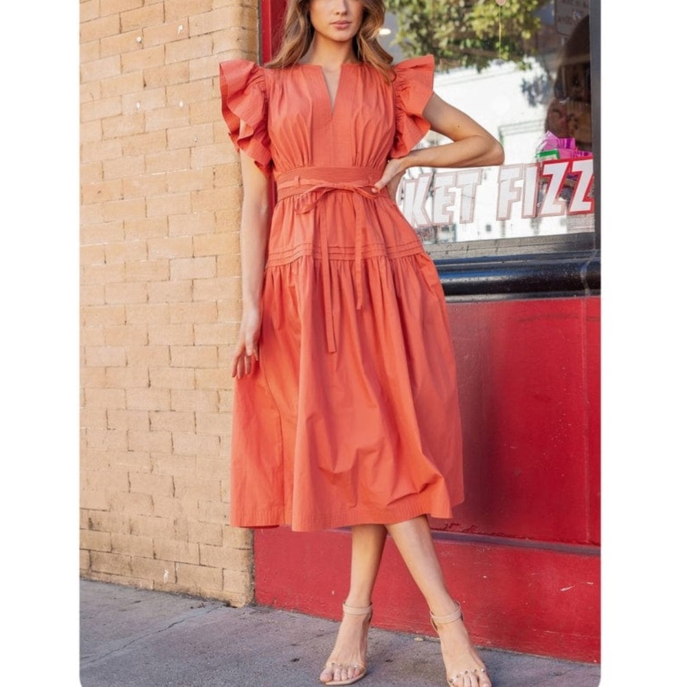 Strut and Bolt flutter sleeve poplin midi dress
